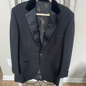 Vintage Lord‎ West Black Textured Velvet Collar Tuxedo Jacket 40S USA Union Made